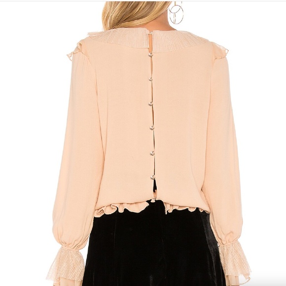 For Love & Lemons Evie Blouse - Champagne Small - tulle gold flower button - Picture 3 of 5
